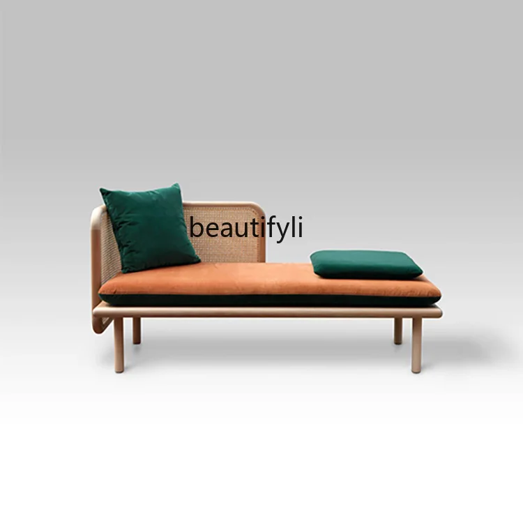 

Nordic Retro Rattan Sofa Hotel Homestay Solid Wood Lazy Bone Chair Living Room Double Rattan Chair