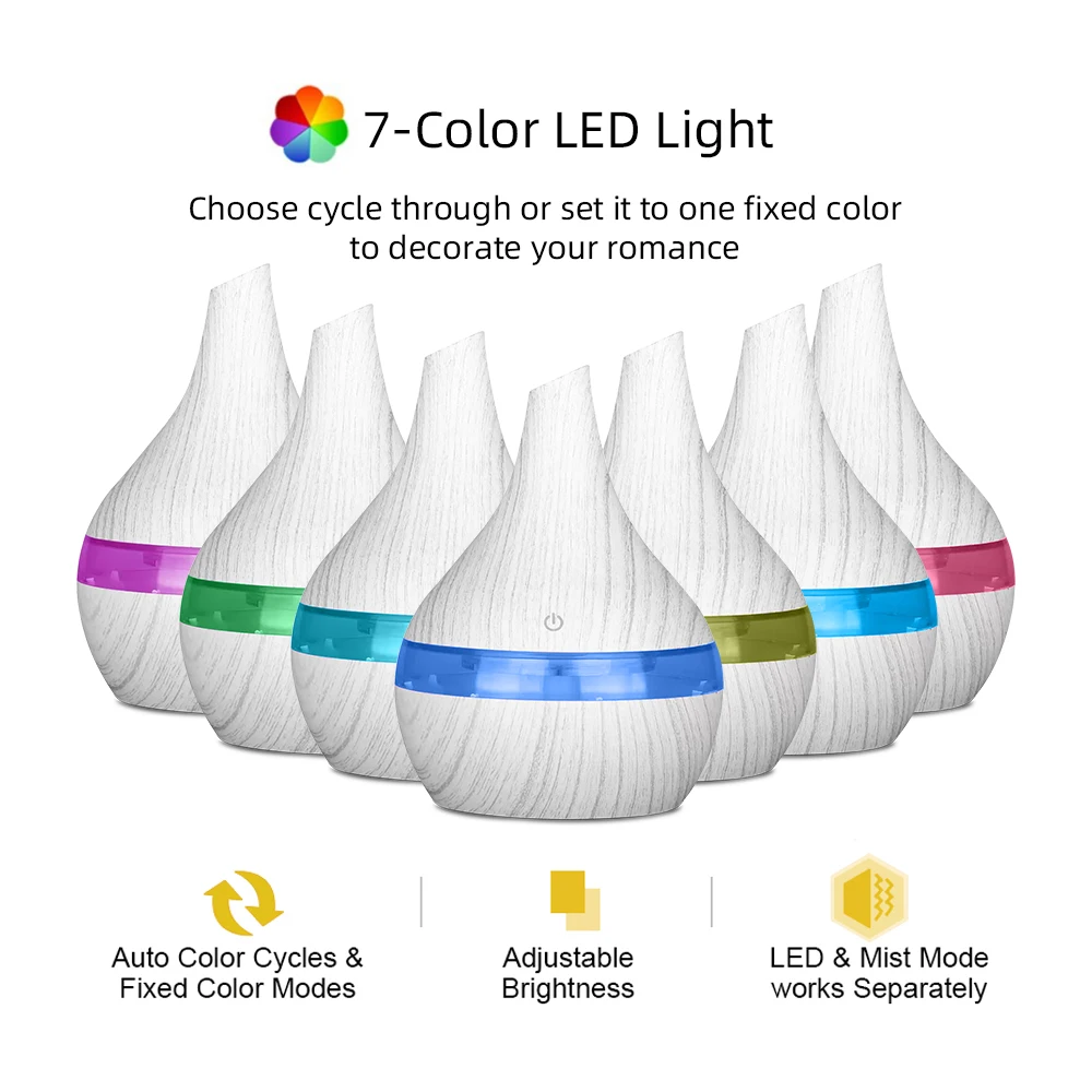 Diffuser For Home Stylish Wood Grain Humidifier  Essential Oil Diffuser for Home/Office  300ml USB Hydration Includes 2 Aroma Oi