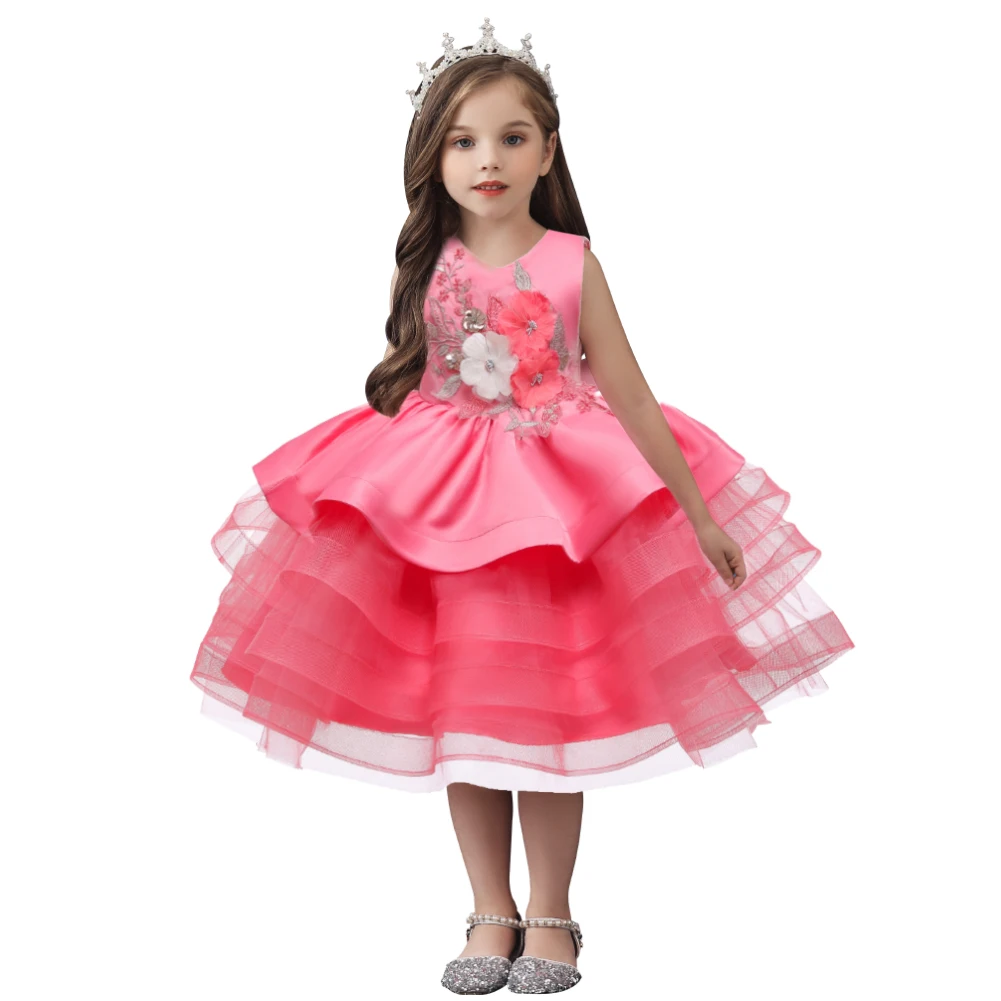 Fluffy Mesh Kids Dress Performance Christmas Dress Watermelon Red Girl Dress   For 0 to6 Year Child