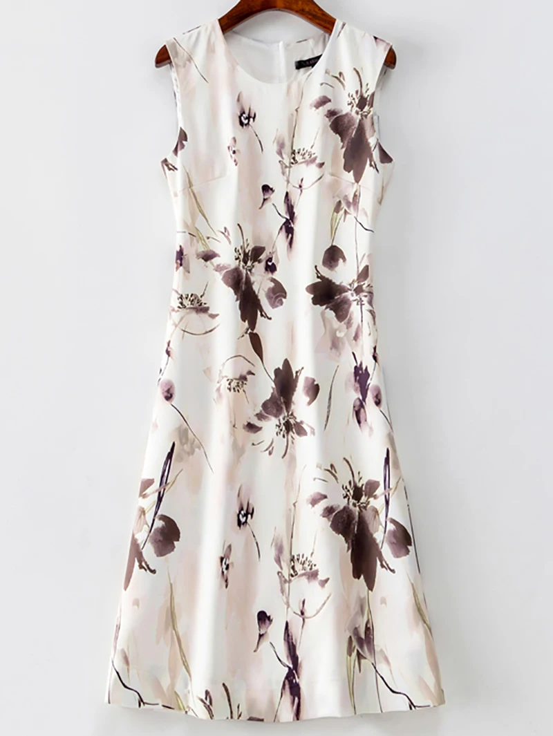 

Новое женское платье с цветочным принтом, элегантные повседневные платья без рукавов с круглым вырезом