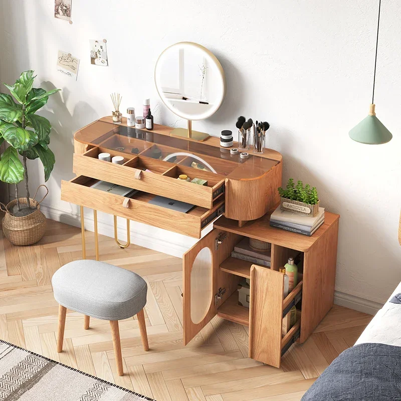 

Modern Glass Desktop Retractable Cabinet Design Bedroom Furniture Wooden Dressing Table