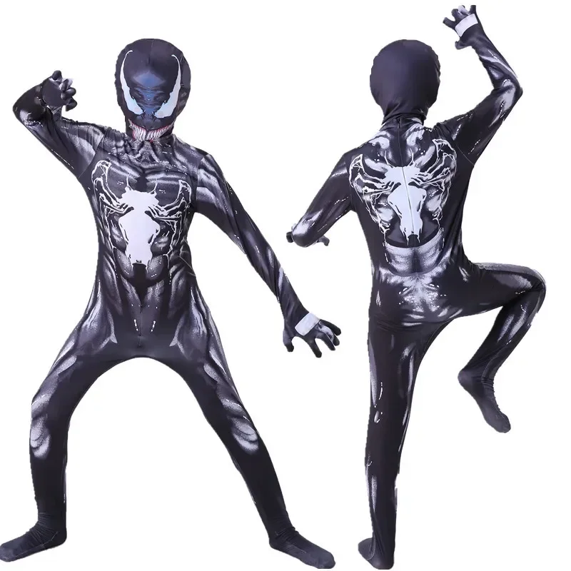 3D Symbiote Venom Costume Bambini Supereroe Spiderman Costume Tuta Tuta Spandex Zentai Halloween Spider Man Cosplay SuiY^0!