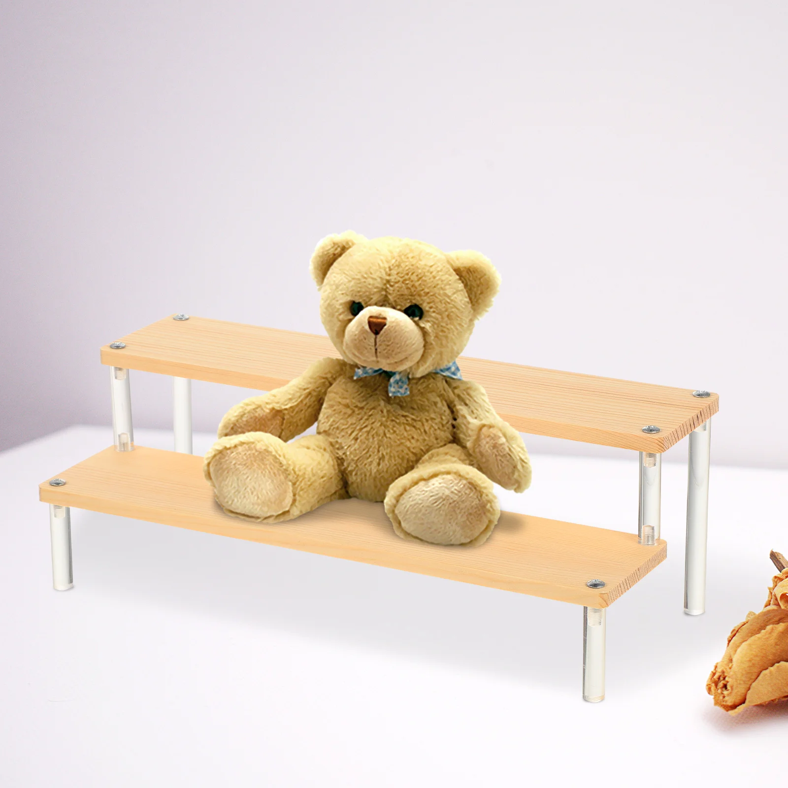 

Double Layer Dessert Display Stand Wooden Cake Holder for Cupcakes Pastries Multi-Tier Ladder Shelf Organizer Kitchen Countertop