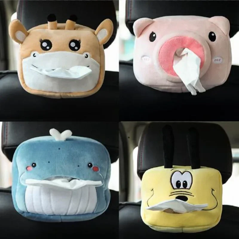 

Cute Cartoon Car Tissue Box Plush Napkin Holder Universal Auto Home Room Paper Case Animal Decoration Bracket travel organizer