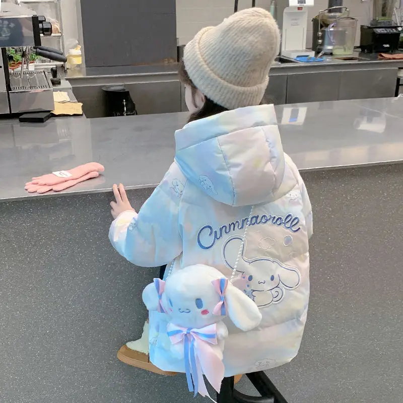 

Зимняя хлопковая куртка для девочек в стиле аниме «Hello Kitty», теплое пальто, детская куртка с капюшоном, детская утепленная верхняя одежда, парка с капюшоном, зимний комбинезон