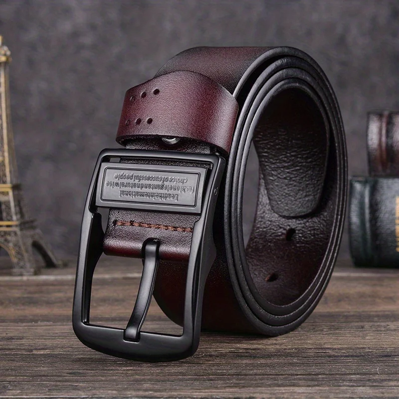 1c-Pack Mens Vintage Pin Buckle Belt Rotating Wide Leather Loop for Leather Jeans Casual Pants Daily Party