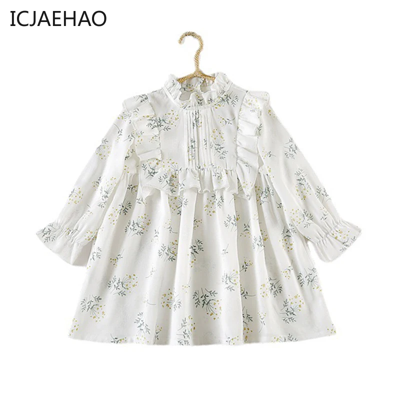 New Floral Dress for Kids Girl Infant Flared Square Neck Print Dresses Autumn Spring Children Clothing Princess Outfit Vestido