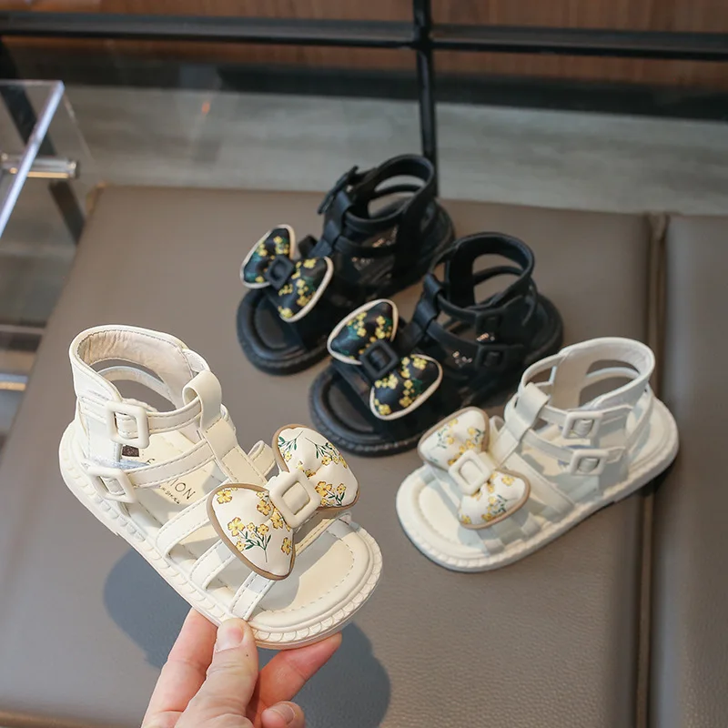 

New Girls Bowtie Sandals Fashion Causal Children Princess Cut-outs Roman Sandals Fashion Open-toe Kids Beach Gladiator Sandals