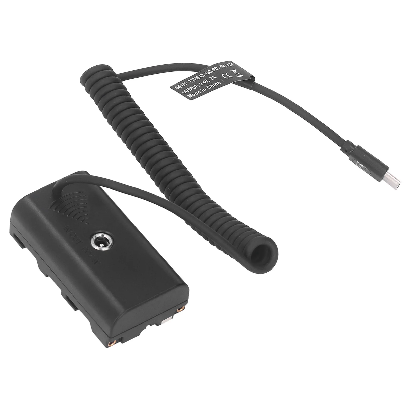 بطارية زائفة من نوع C إلى NP F970 ، F750 ، F570 ، F550 ، شحن سريع ، حماية الدائرة ، كابل نابض ، محول طاقة مستمر للكاميرا