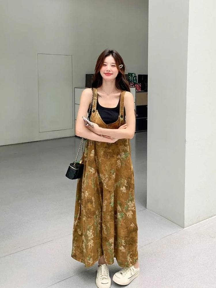 

2026 Summer Women's Jumpsuit Ethnic Style Floral High Waist Drapey Wide Leg Elegant Viral Look