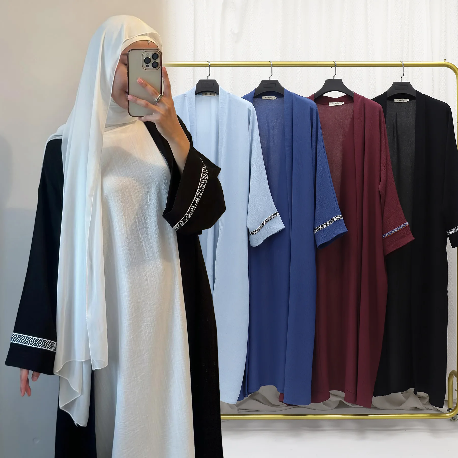 

Eid Muslim Set for Women Dubai Open Abaya with Inner Dress Hijab Jalabiya Turkey Kaftan Kimono Cardigan Kebaya Caftan Femme Robe