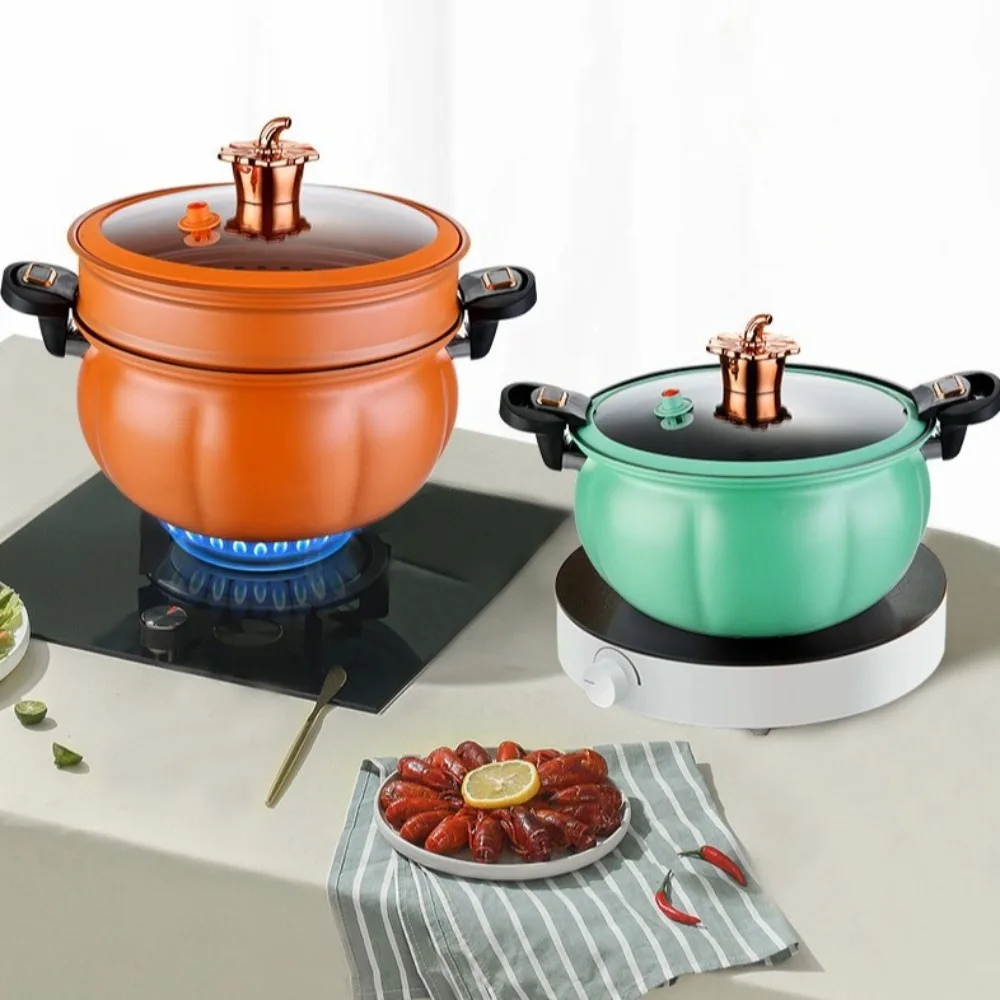 Olla de micropresión regordeta de 2 capas, olla de cocina a presión de gran capacidad de 8L, vaporera antiadherente de calabaza, olla para estofado, Cocina de Inducción de Gas