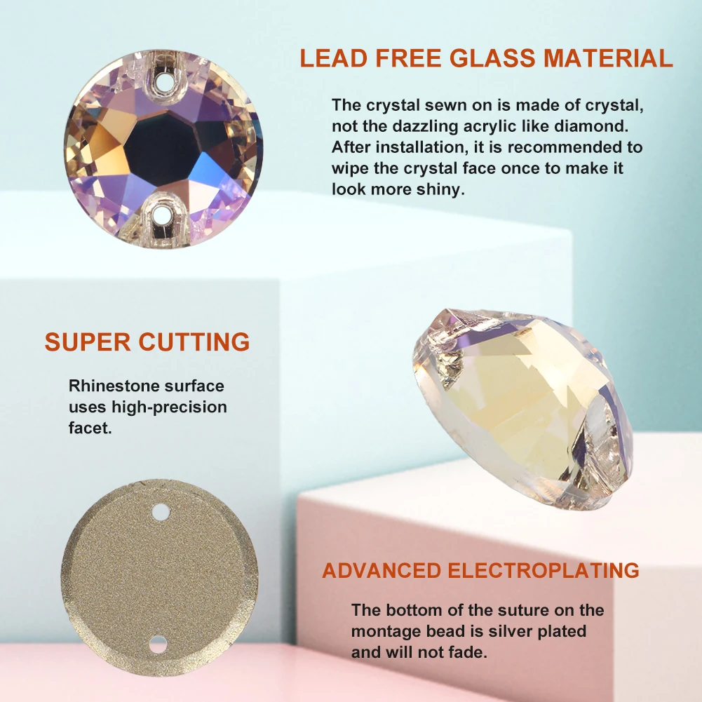 YHB Moonlight  XIRIUS Rose Peach Glass Sewing Stones Flatback Sew on Rhinestones For Garment Clothes Bags