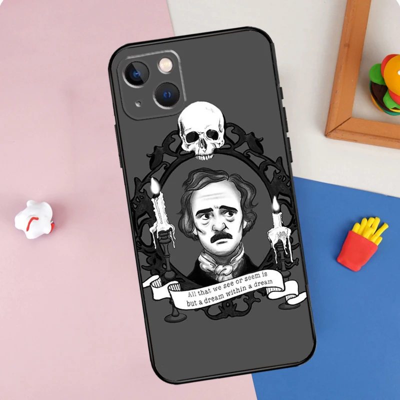 Coque de téléphone avec descriptif_Allan Poe, coque pour iPhone 11 12 13 14 15 16 Pro Max 12 13 Mini X Poly XS MAX Plus