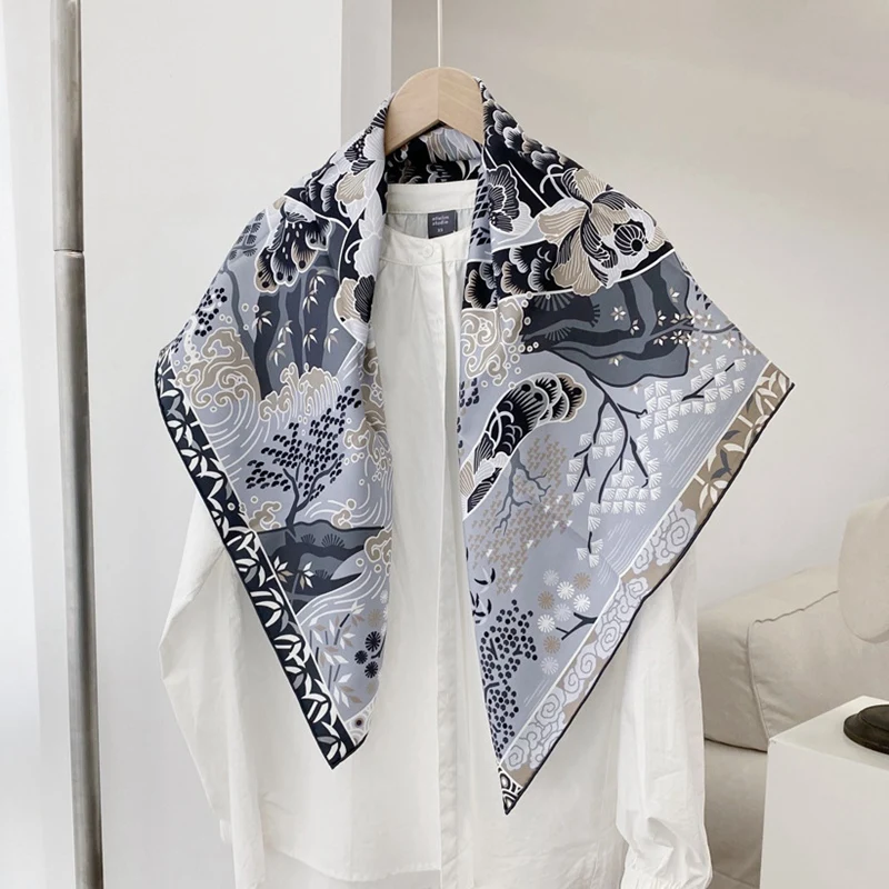 18mm 100% Silk Scarf Shawl Large Square Silk Foulard Echarpe 90 Silk Scarfs Double Sided Printed