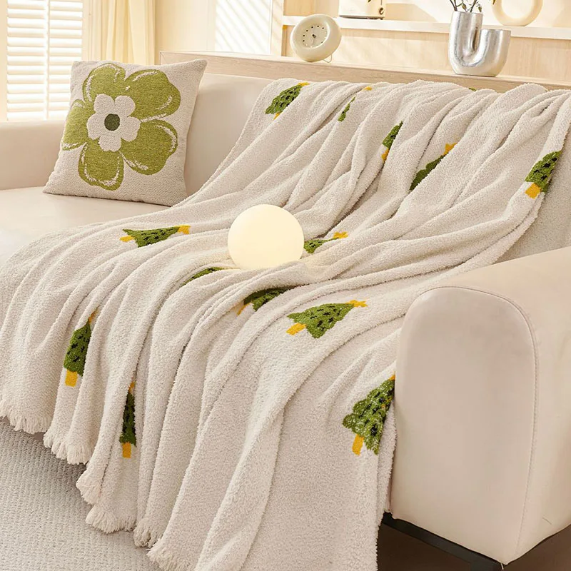 New Cartoon Printed Sofa Towel with Tassels Soft Cat-Proof Sofa Cover for Four Seasons All-Inclusive Easy-Care Couch Cushion