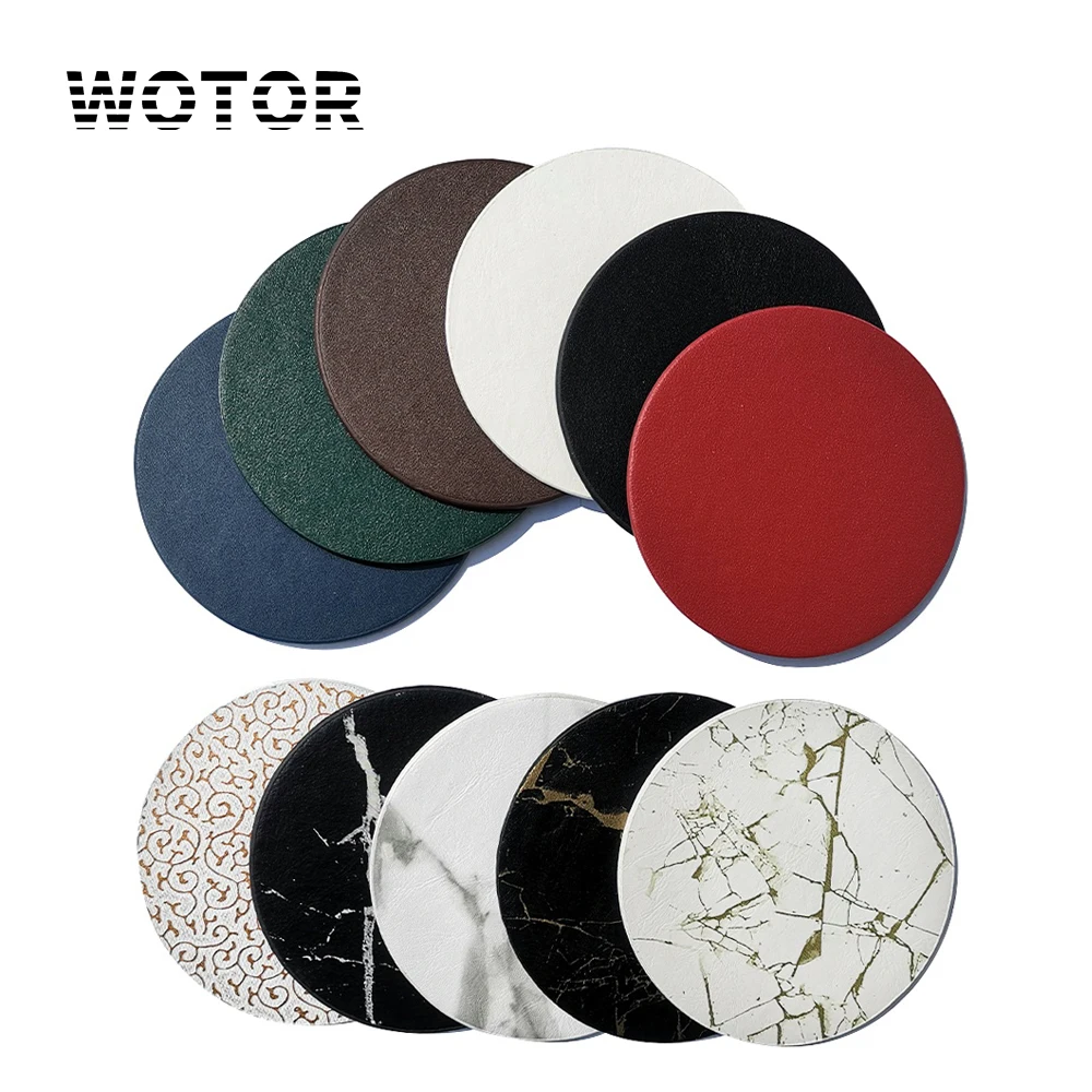 WOTOR 1PCS Leather Coasters Circular No Sewing Thread Heat Resistant Placemat Tea Coffee Cup Bar Tools Home Decor