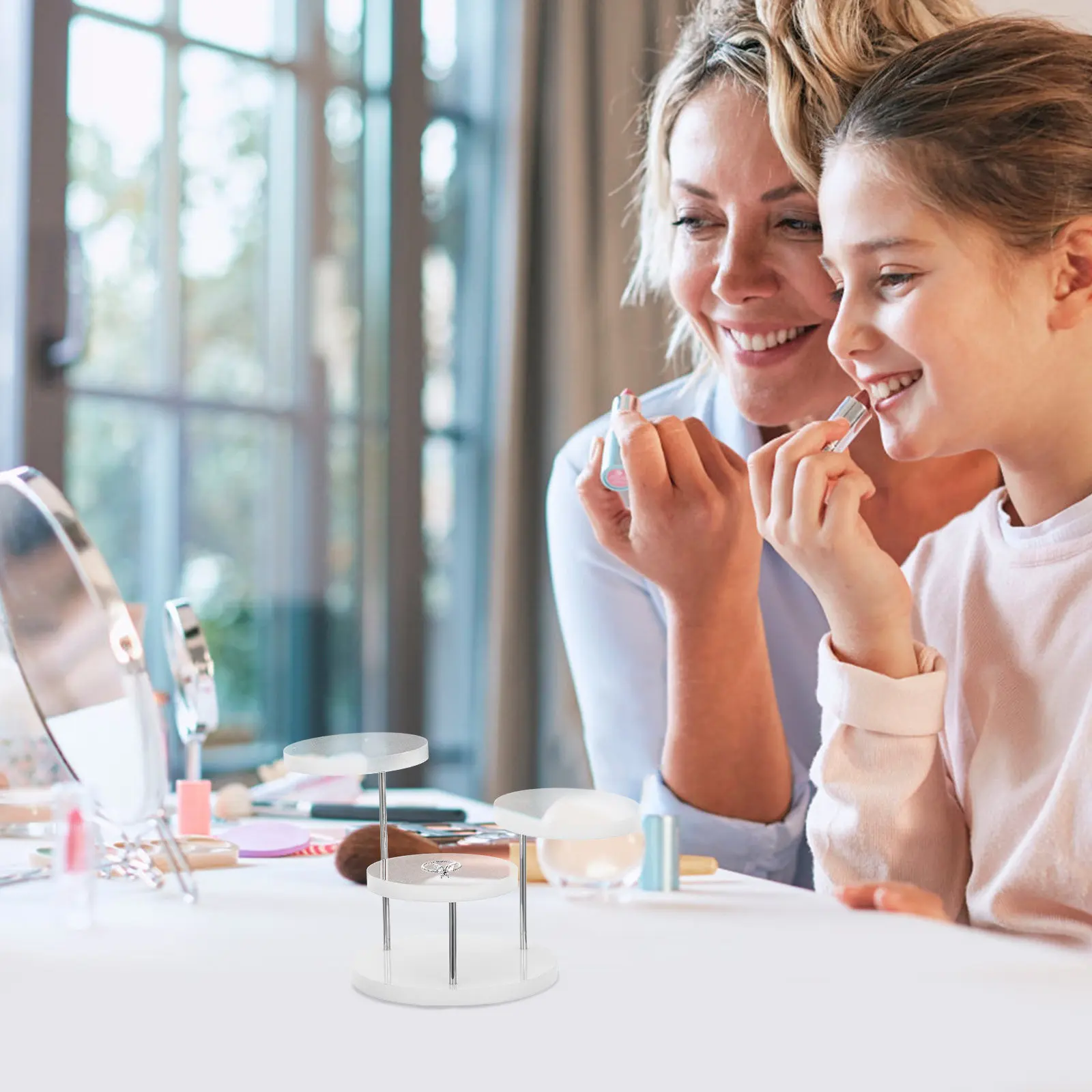 

Jewelry Display Stand 3-Tier Elegant Rings Earrings Mini Sculptures Organizer Display Rack Space Saving Store Home