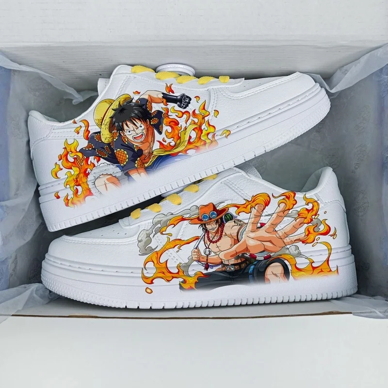

Кроссовки One Piece с принтом аниме-персонажа Луффи, ретро-стиль, милые парные полосатые повседневные туфли для активного отдыха и путешествий, маленькие белые кеды