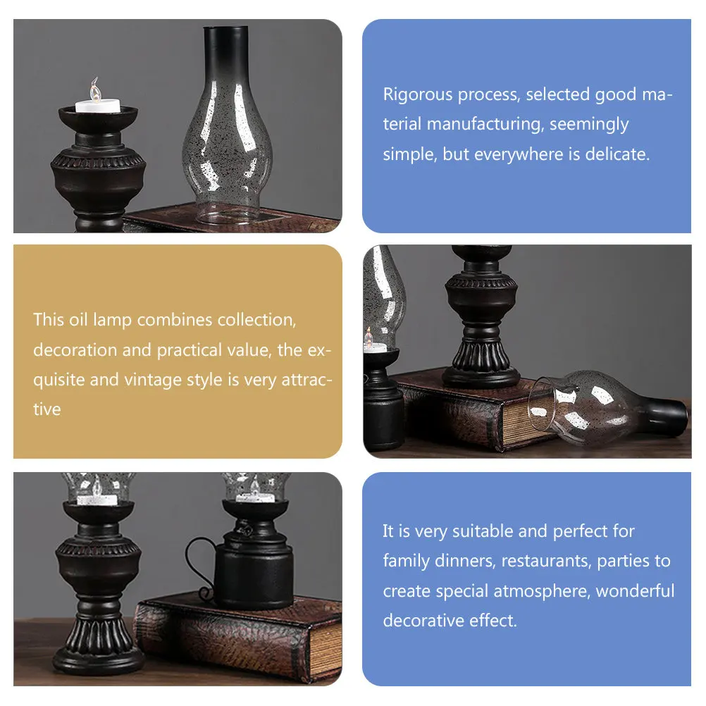 Vintage Oil Lamp Retro Craft Resin Desk Table Lamp Decorative Nightlight Party Centerpiece Emergency Lighting Ornament