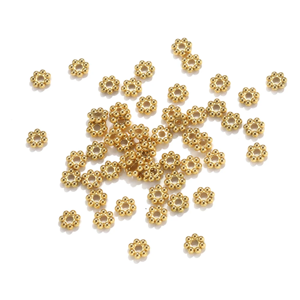 50pcs Stainless Steel Daisy Wheel Flower Charm Loose Gold plated Spacer Bead for DIY Bead Jewelry Making Needlework Wholesale