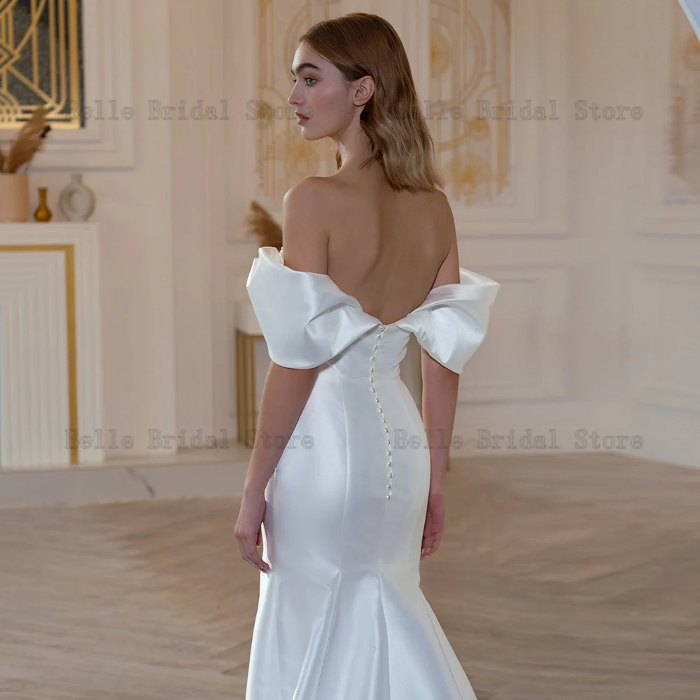 Vestidos De Novia elegantes con hombros descubiertos, Vestidos De Novia con escote en forma De corazón, cuentas plisadas, tren De barrido, sirena, satén, 2023