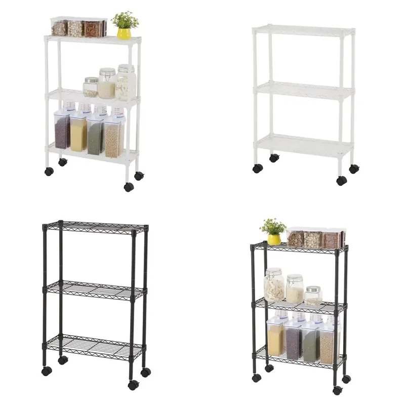 Narrow metal utility rack, ultra-thin three-layer rolling storage rack cart, with wheels, suitable for bathrooms, kitchens,