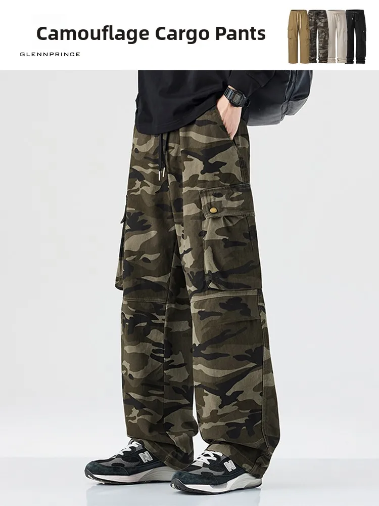 

Мужские свободные брюки GPstudio American High Street с камуфляжным принтом, множеством карманов, широкими штанинами, прямого кроя, повседневные, для уличных танцев