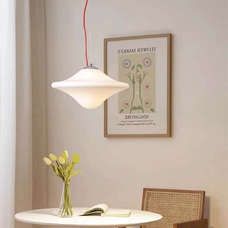 Modern Milky White Glass Pendant Lamps Nordic Flying Saucer LED Hanging Light Restaurant Kitchen Bedroom Coffee Store Front Desk