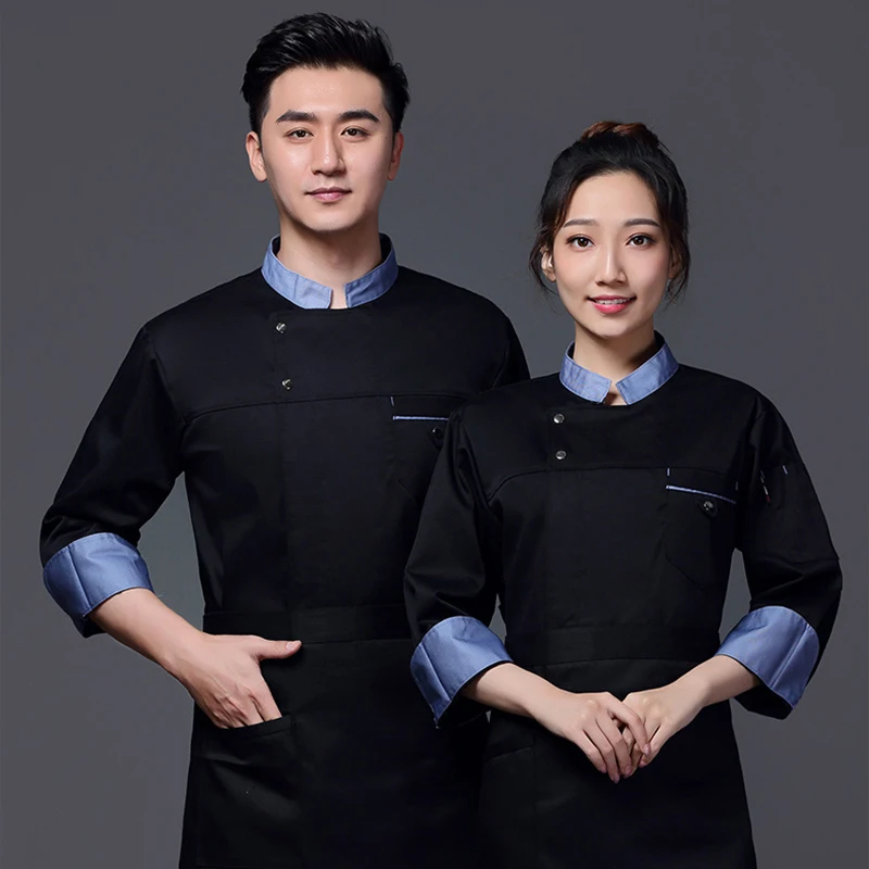 White Long-Sleeved Kitchen Uniform Men's Chef Jacket Western Restaurant Canteen Cook Costume Bakery Catering Waiter Overalls