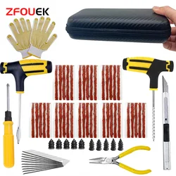 New Car Tire Repair Tool Kit Studding Tool Auto Bike Puncture Plug Garage Needle Nose Pliers Vacuum Film Nail EVA Storage Case
