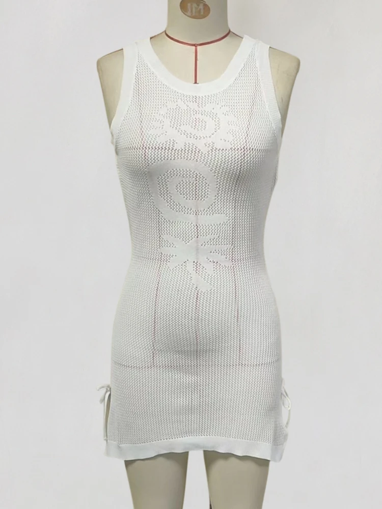 فستان شاطئ قصير مثير بوهو مخطط أنيق برقبة دائرية بدون أكمام منسوج للشاطئ 2026 ملابس سباحة صيفية للسيدات لقضاء العطلات على شاطئ البحر #1