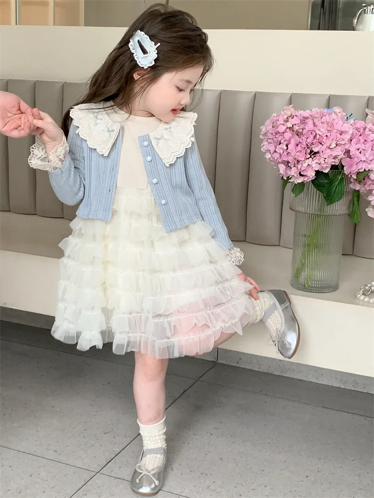 

Girls' Stylish Mesh Spring and Autumn Cake Dress Set for Babies2025New Princess Dress Autumn Sweet Style