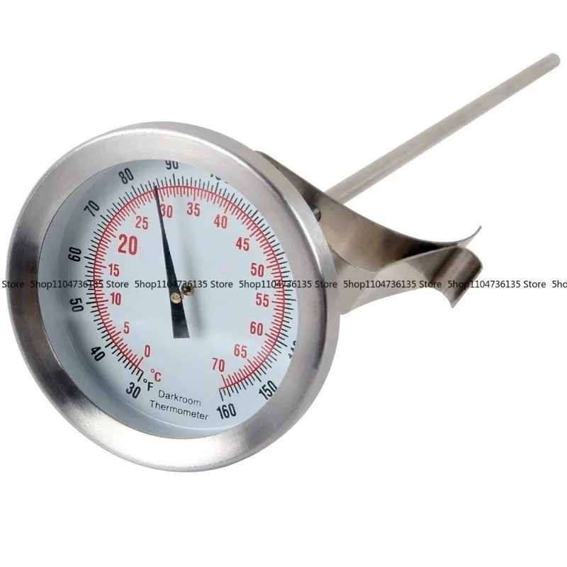 Darkroom Metal Thermometer,StainlessSteel Probe,with Fixed Clip,Professional Darkroom Supplies,Dual Temperature Measurement Unit