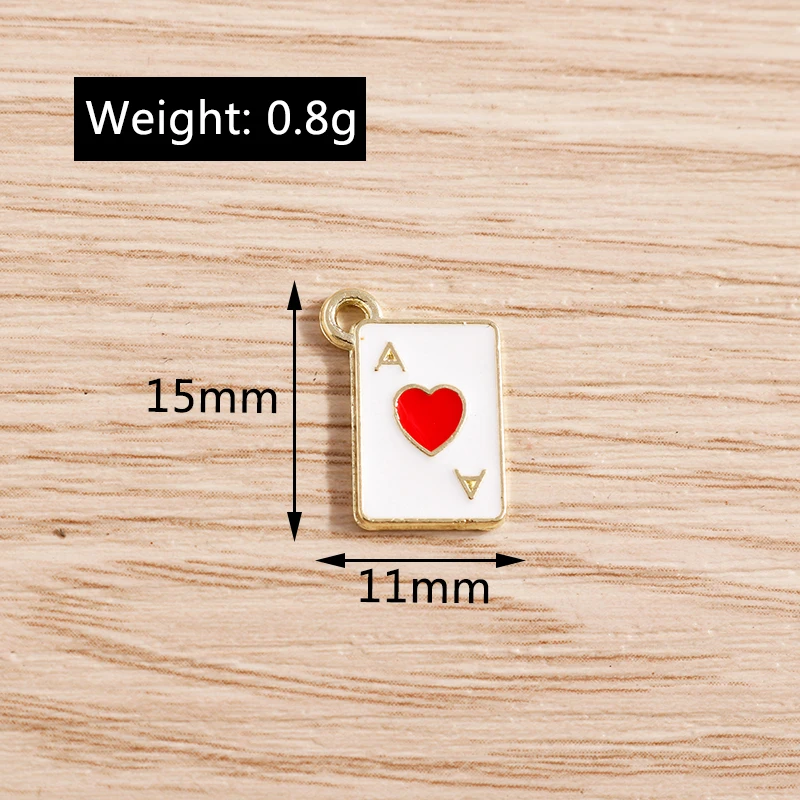 10 Stück niedliche Emaille-Herz-Anhänger im Poker-Umschlag-Design, passend für Halsketten, Ohrringe, Armbänder, DIY-Bastelarbeiten, Schmuckherstellung, Zubehör – Detail 5