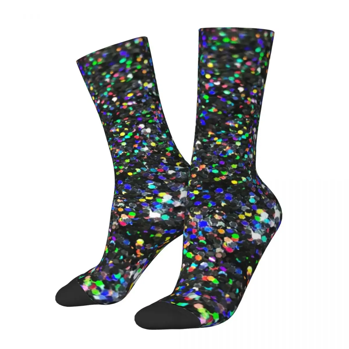 Multicolor Sparkle Stockings Black Glitter Print Custom Retro Socks Autumn Anti Bacterial Socks Couple Climbing Warm Soft Socks