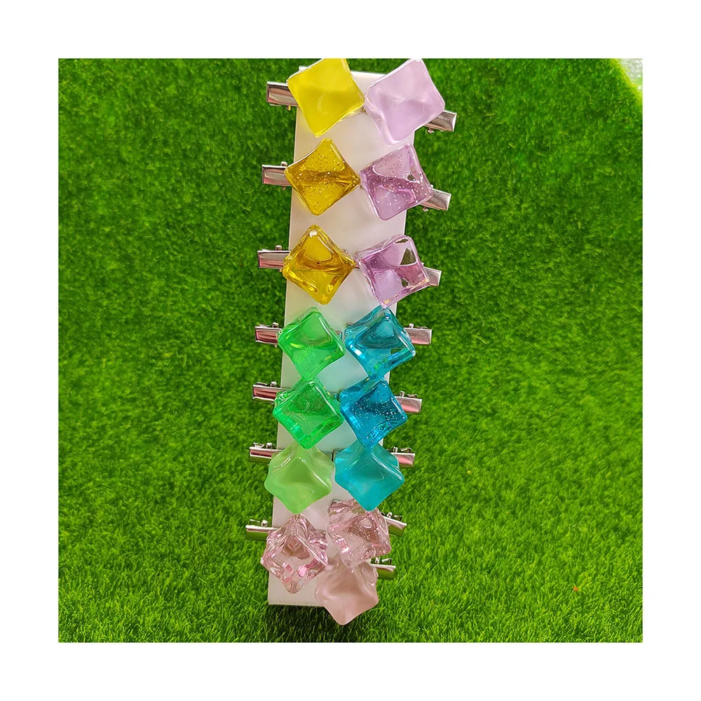 Colorful Transparent Ice Cube Hairpins For BB Girls Headwear Sweet Hair Clips Barrettes Kids Women Fashion Hair Accessories