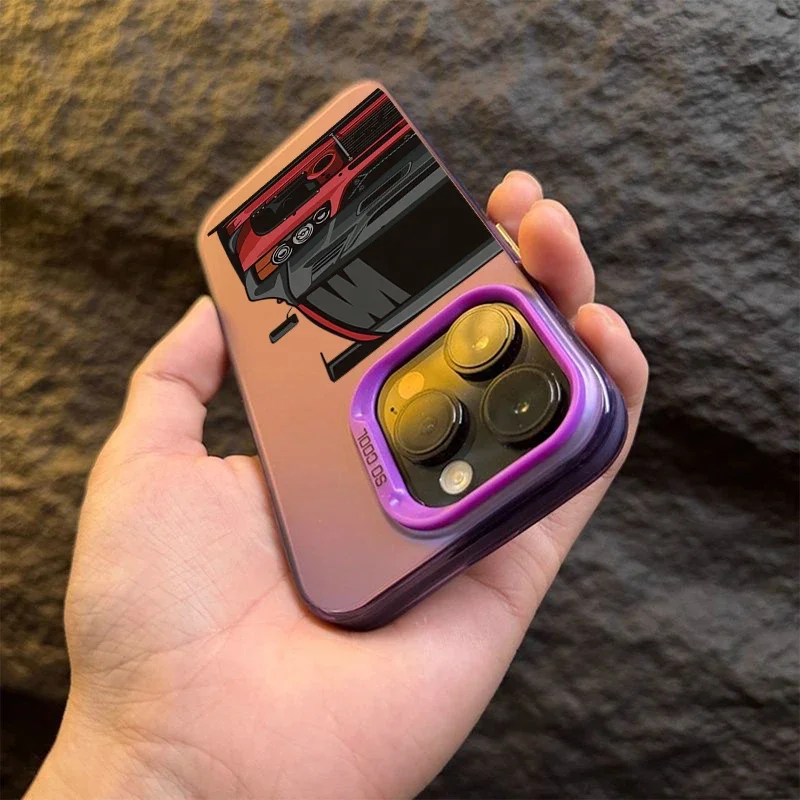 Sports Cars Male Men Electroplate Silver Case For iPhone 15 14 16 Pro Max 11 12 13 7 8 Plus X XR Shockproof Hard Cover