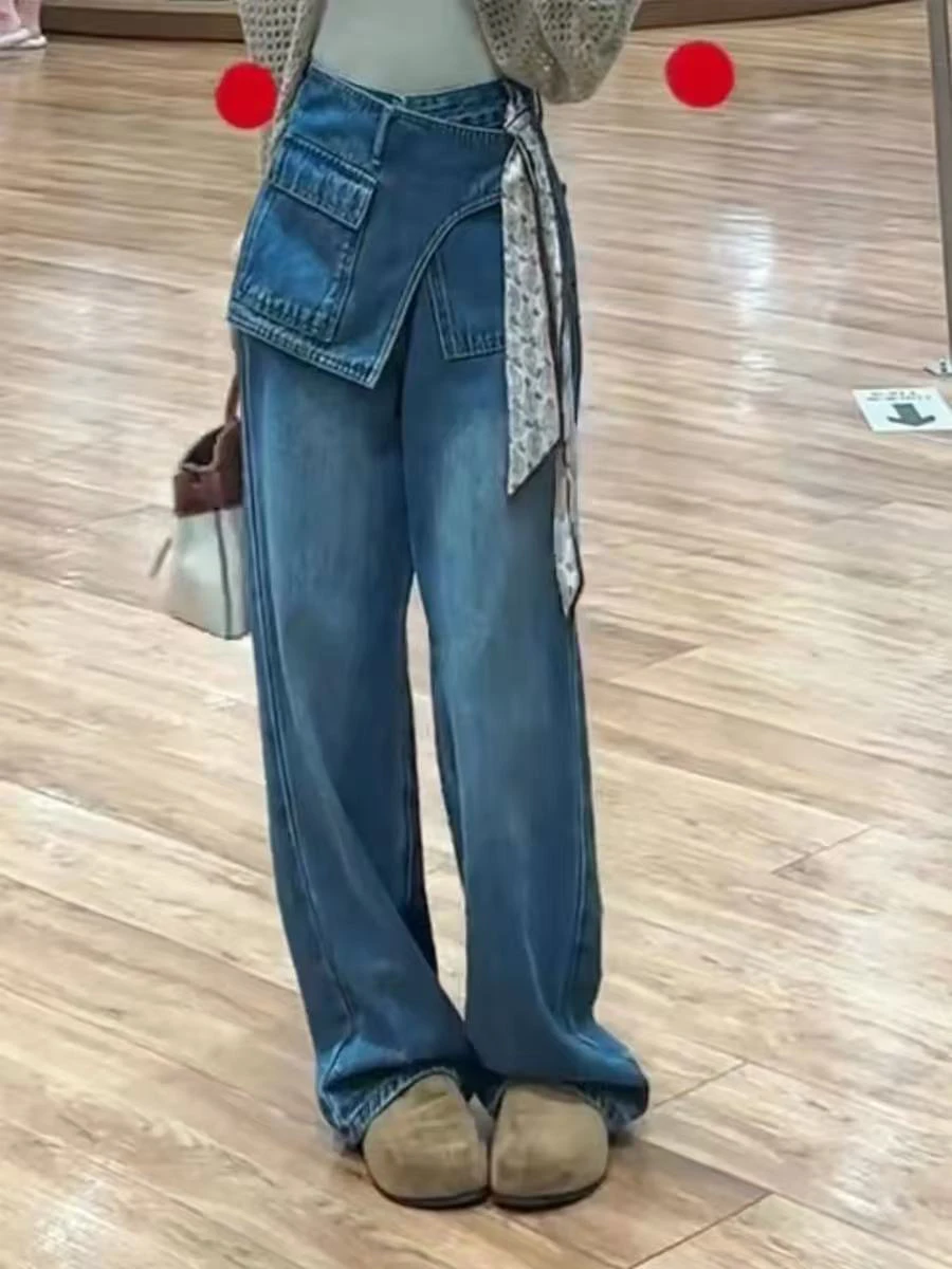 

plus Size American Style High Waist Straight Leg Jeans Women Summer Loose Fit Bootcut Pants Pear Shape Body Slimming