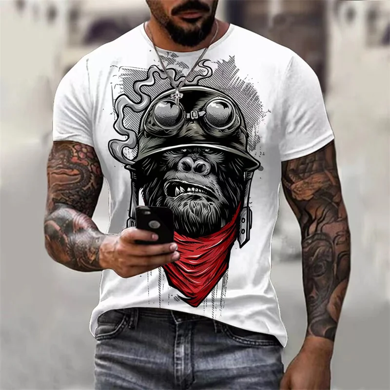 Biker T Shirt For Men Clothing Gorilla Monkey Motorcycle Chopper Bobber School Men\'s Short Sleeve Printed Men‘s T shirt Homme