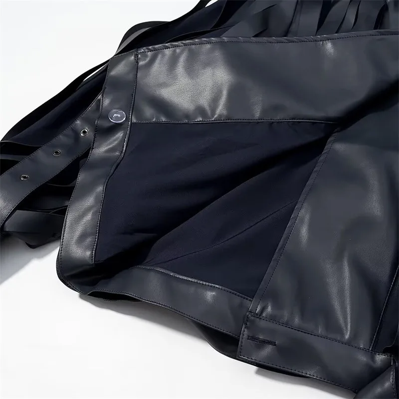 Giacca in Ecopelle da Donna Autunno/Inverno, Collo Alto, Maniche Lunghe, Dettagli con Frange, Nuovo Modello Confortevole e Minimalista