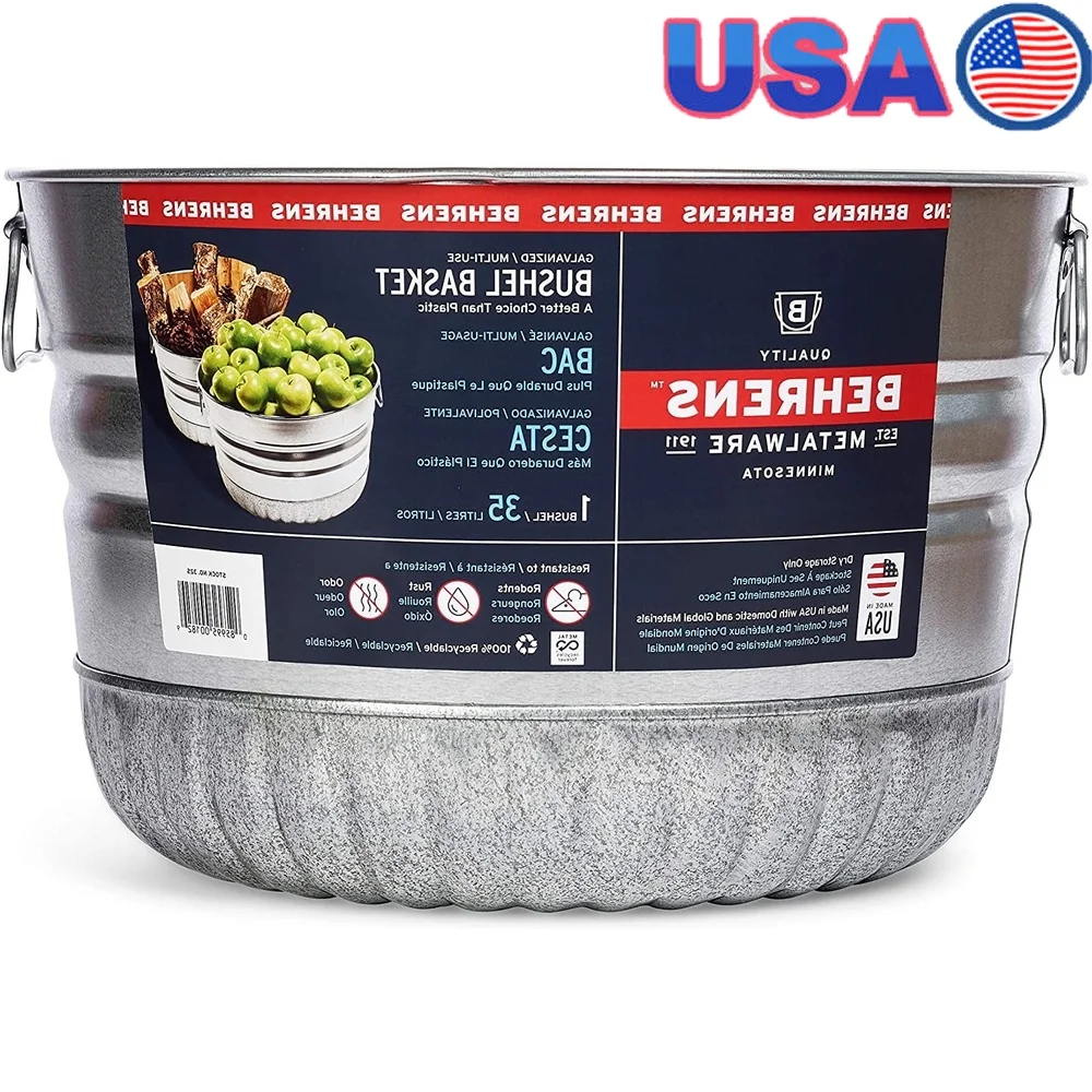 

Galvanized Steel Utility Basket Tub Vintage Planter Storage Container Durable Rust Resistant Reusable Handles Round Shape 35L