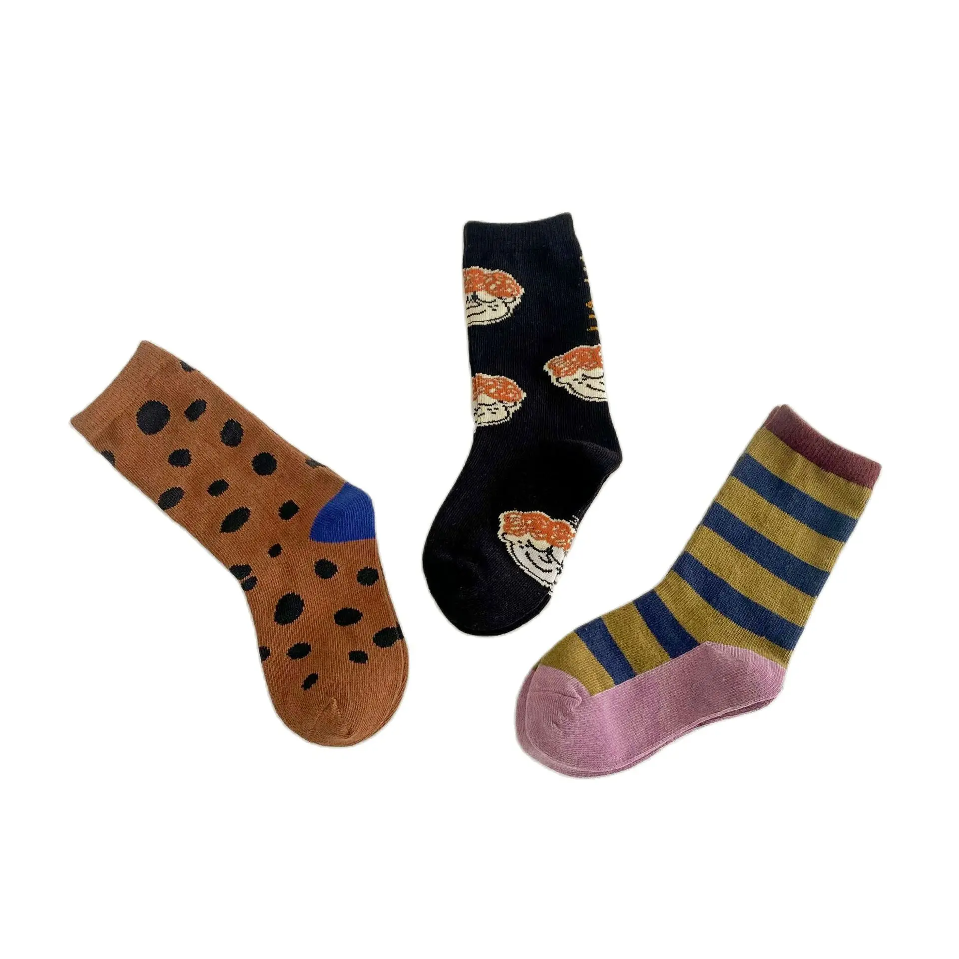 3 Pairs 1-12Year 2023 autumn children\'s socks polka dot horizontal strip color matching baby socks