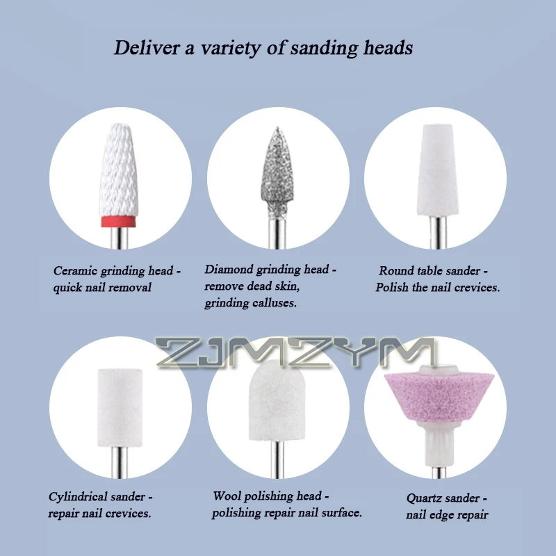 LED Fill Light Electric Nail Grinder Five Speed Adjustable Double Bearing Manicure Removing Polish Tool with Digital Screen