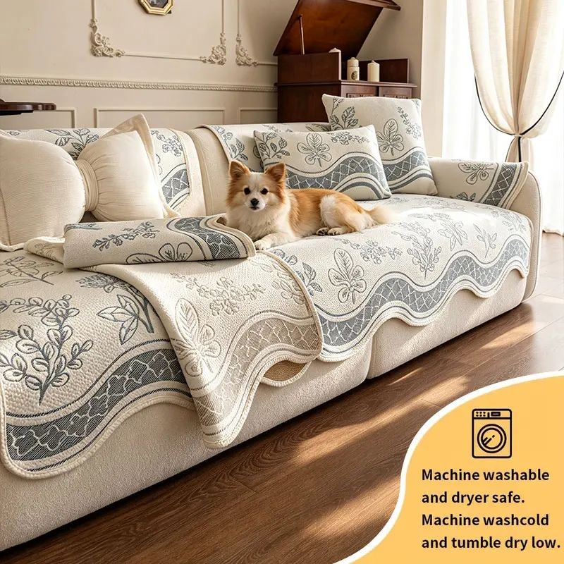 1PC-Wave shaped floral sofa cushion, Pet Friendly, Non-slip Furniture Protection, Easy to Clean, for classic modern home decor