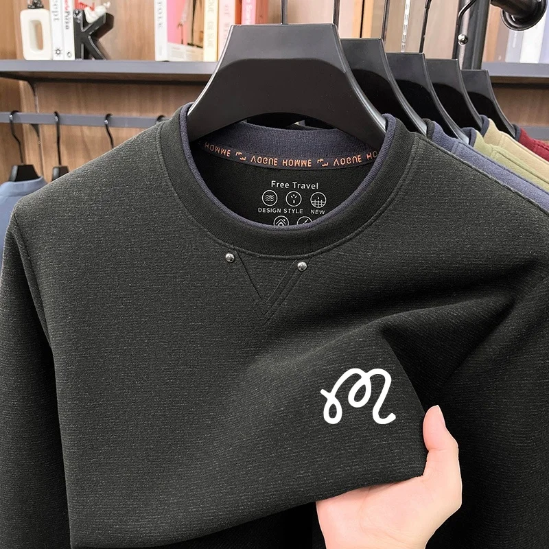 Luxuriöses, hochwertiges Herren-T-Shirt mit Original-Print, O-Ausschnitt, warm, einfarbig, langärmelig, Pullover-Oberteil, lässige Herrenbekleidung für den Herbst. – Detail 6