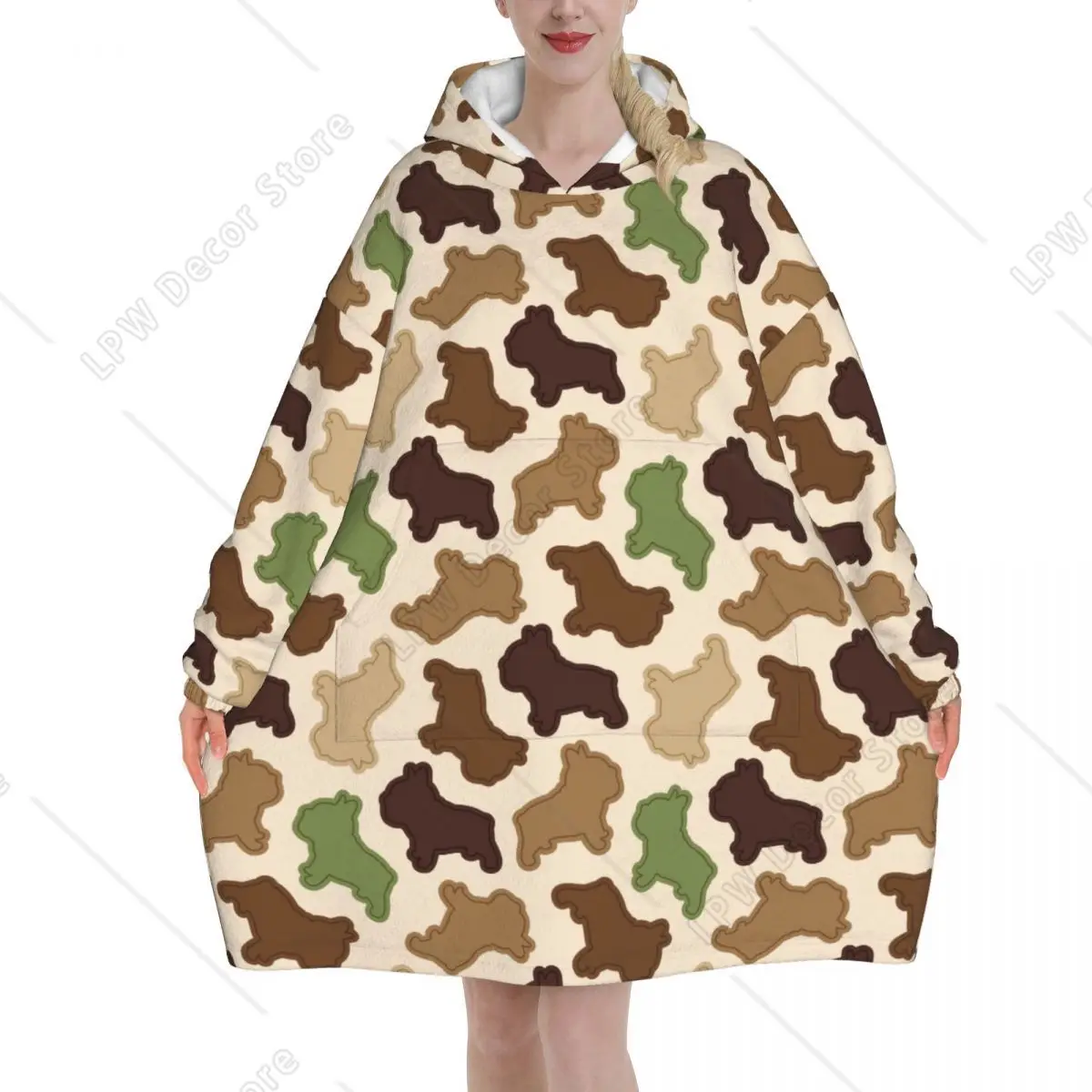 

French Bulldog Cookies Cracker Wearable Blanket Hoodie for Women Men Frenchie Dog Pet Puppy Biscuit Oversized Sweatshirt Blanket