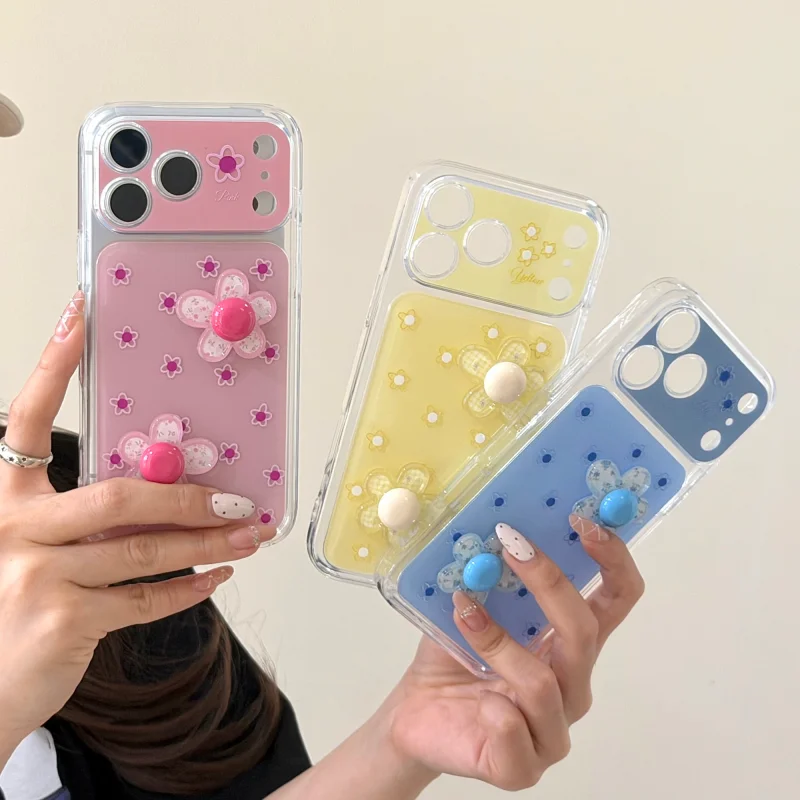 

Korea Cute 3D solid Pink Blue yellow Flowers Phone Case For iPhone 13 14 15 16 17 Pro Max Cute Art Floral Candy Shockproof Cover