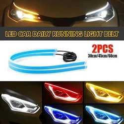 2Pcs LED DRL Car Daytime Running Light Flexible Waterproof Auto Headlights Flowing White Turn Signal Lights Yellow Brake Lamp
