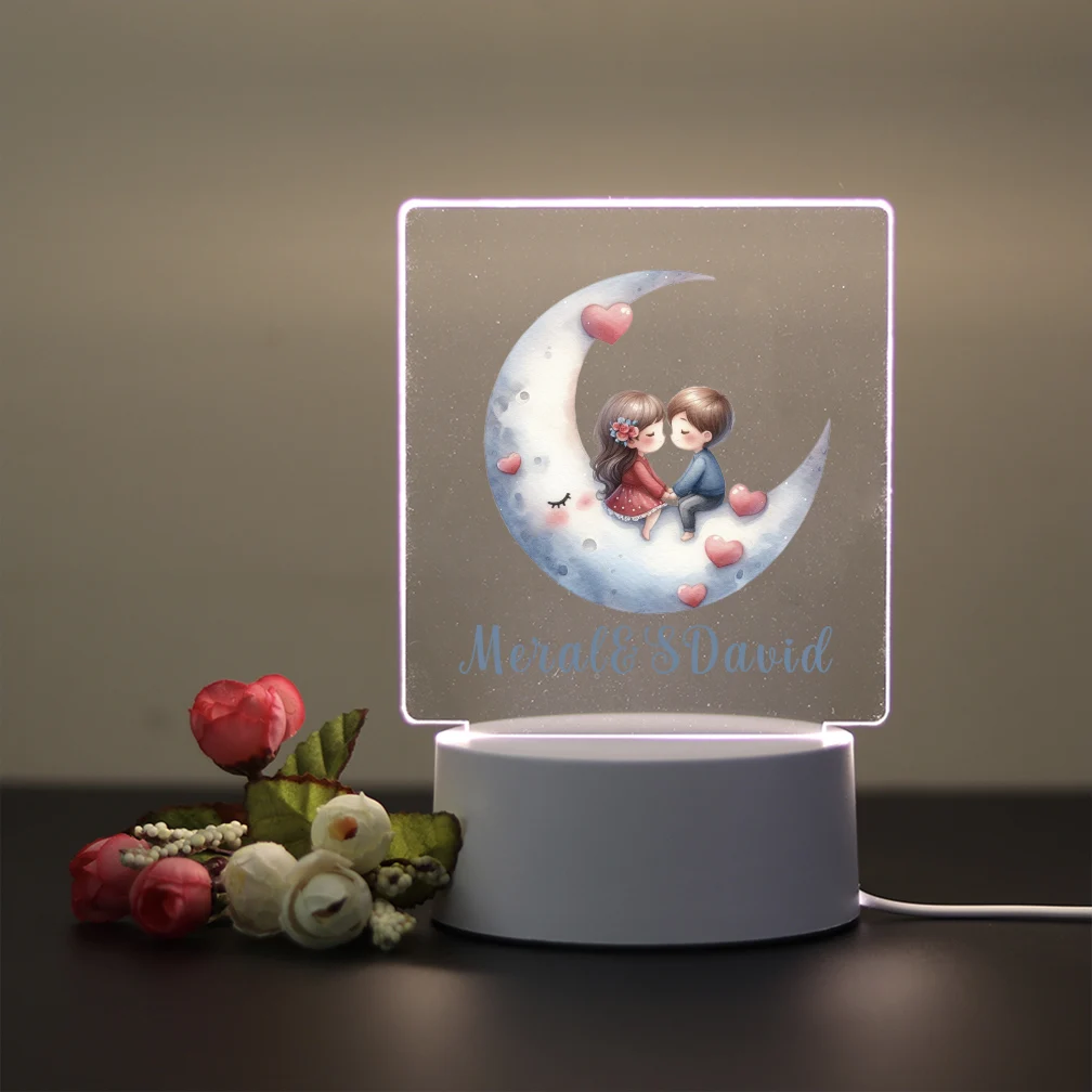 1 pc charming couple moon UV Print Customized Name 3D Night light Color Changing Lamp Bedroom Decor couple gift